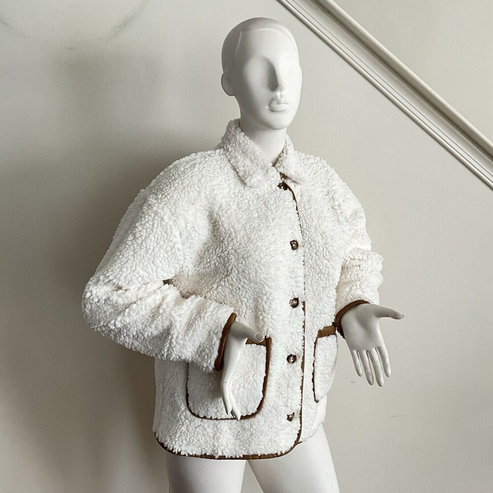 J. Crew Faux Sherpa Long Sleeve Barn Jacket Ivory L - Picture 14 of 14